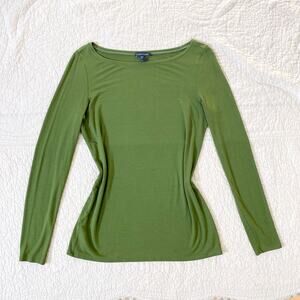 Eileen Fisher Fine Jersey Tunic Blouse Top Boat Neck Women's Small Green Work